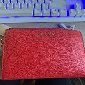 Michael Kors Adele Double-Zip Pebble Leather Phone Wristlet